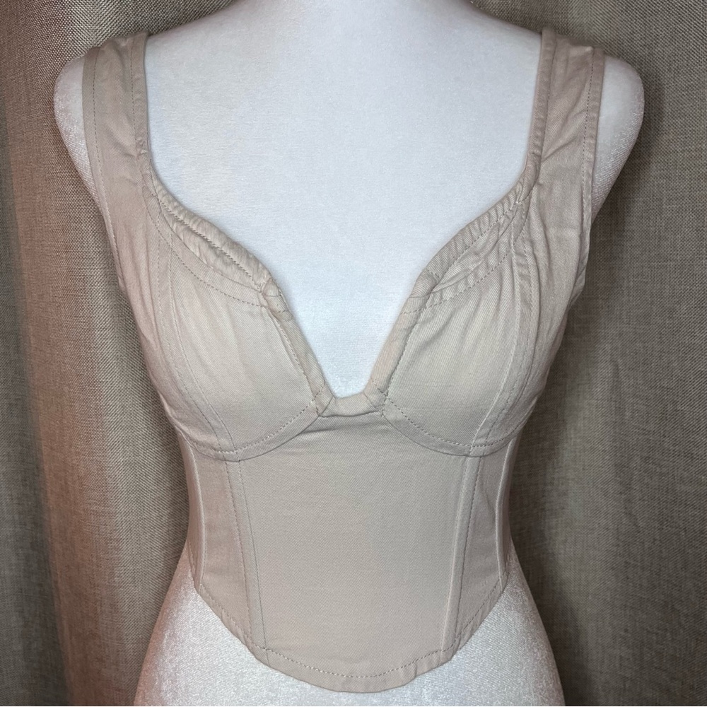 Lone Star White Denim Boned Corset Top Women’s Underwired Wide Strap Beige Small